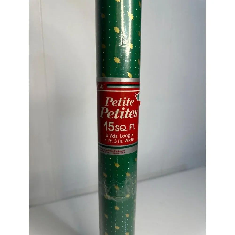 VTG Petite Petites Green Wrapping Paper Roll 15‎ Sq Ft Gold Star Gift Wrap 4yd
